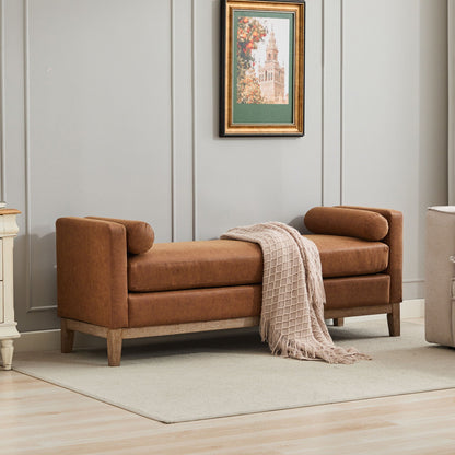 Elegant Upholstered Bench Daybed Ottoman With Bolster Pillows