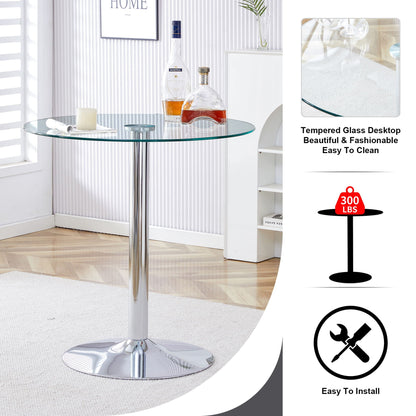 Modern Minimalist Circular Glass Dining Table With Electroplated Metal Legs 35" Diameter - Transparent
