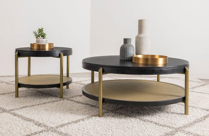 Arini Round Coffee Table With Storage Shelf Black
