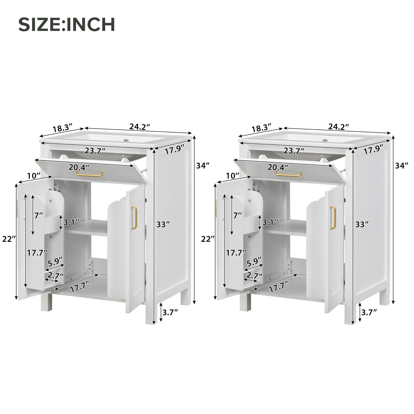 Modern Bathroom Vanity With Ceramic Sink, Soft-Close Doors, Flip Drawer, U-Shaped Shelves, Elegant Storage Solution
