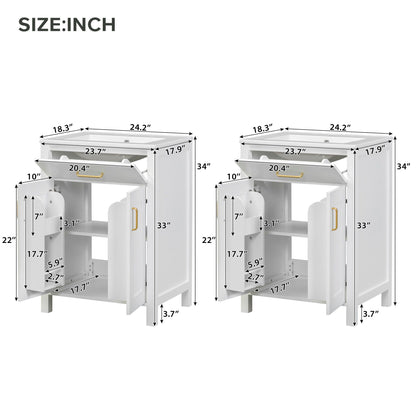 Modern Bathroom Vanity With Ceramic Sink, Soft-Close Doors, Flip Drawer, U-Shaped Shelves, Elegant Storage Solution