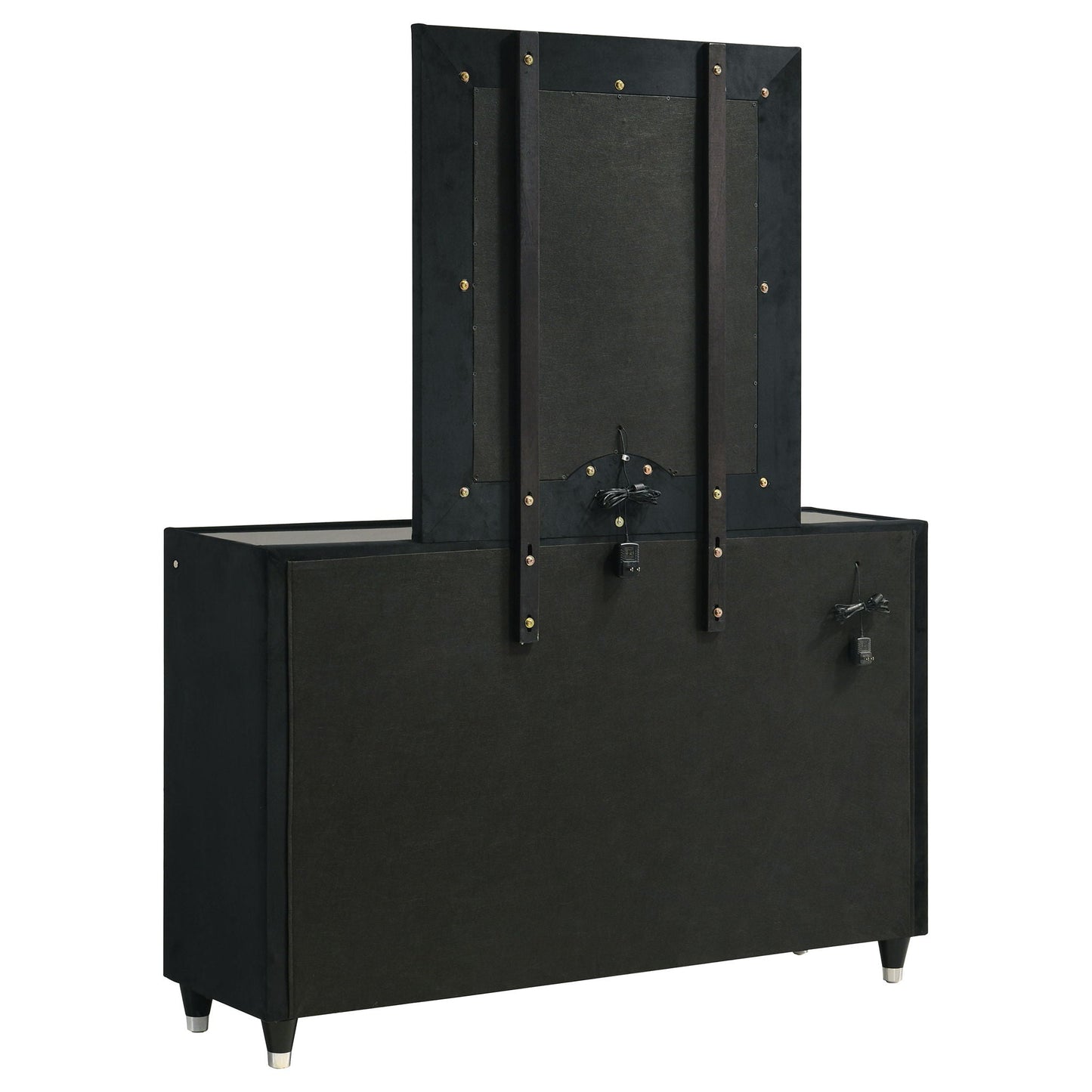 Ravenne 6-drawer Velvet Upholstered LED Dresser and Mirror Black