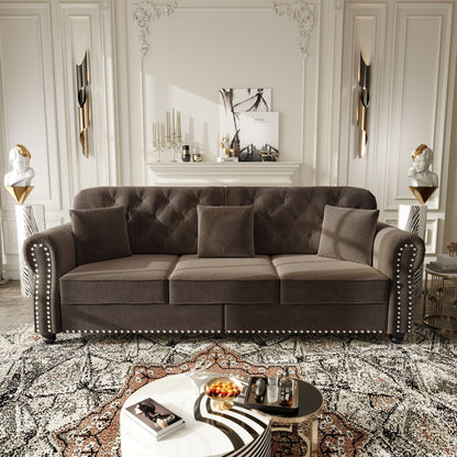 Upholstered Sofa Set With Nailhead Trim And Rolled Armrests, Includes Pillows