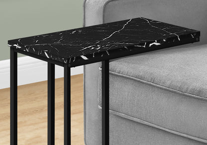 Accent Table, C - Shaped, Marble Look Modern Design - Black
