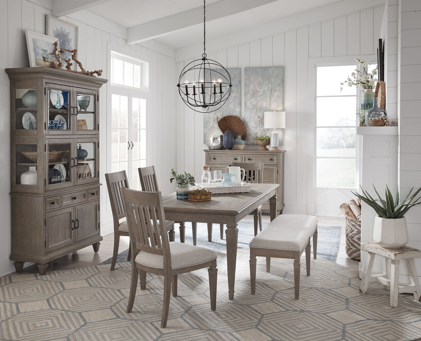 Lancaster - Bench With Upholstered Seat - Dovetail Gray