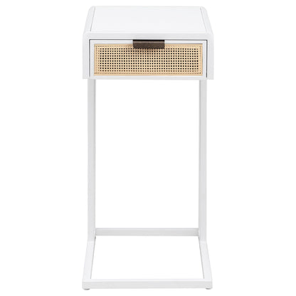 Amherst 1-drawer Radio Weave Cane Metal Side Table White