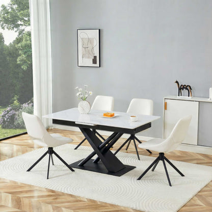 Dining Table With Geometric X Frame For Kitchen Or Dining Room - White Marble