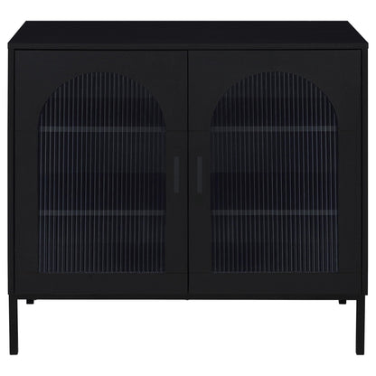 Jess 2-door Arched Fluted Glass Accent Cabinet Black