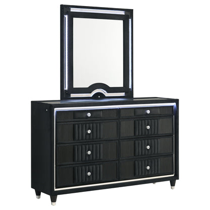 Ravenne 6-drawer Velvet Upholstered LED Dresser and Mirror Black