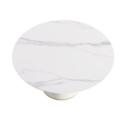 Modern Artificial Stone Round Plywood Base Dining Table, Can Accommodate 8 People, (Not Including Chairs) - White / Beige