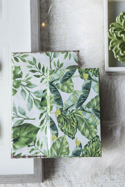 Botanical And Book Boxes (Set of 2) - White / Green