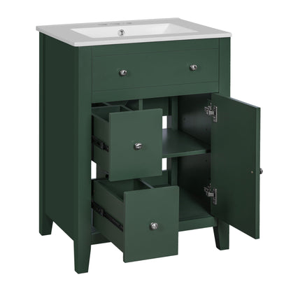 Bathroom Vanity With Basin, Rectangular Cabinet With 2 Drawers And Soft Closing Door