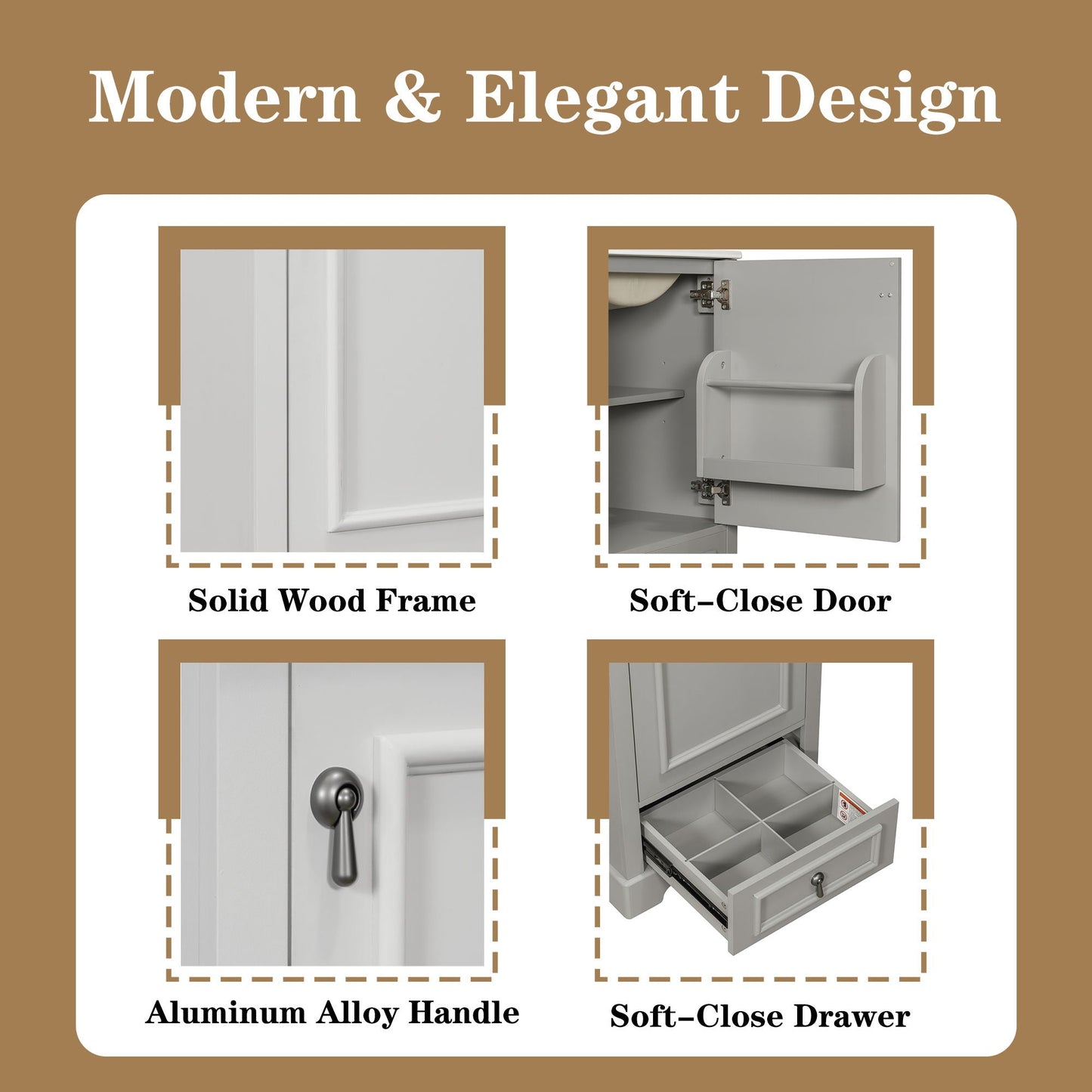 Bathroom Vanity With Sink, Soft Close Door, Adjustable U-Shaped Shelf