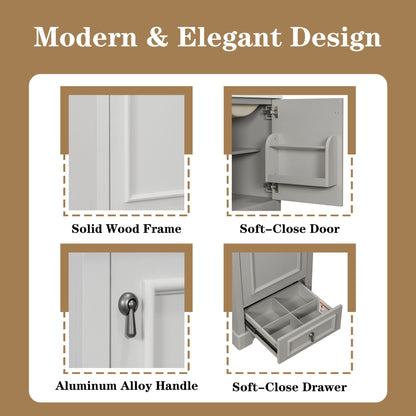 Bathroom Vanity With Sink, Soft Close Door, Adjustable U-Shaped Shelf