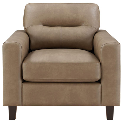 Scotland Faux Leather Upholstered Track Arm Chair Brown