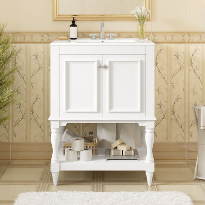 Modern Bathroom Vanity With Sink, Rectangular Cabinet With Open Shelf And Closed Storage