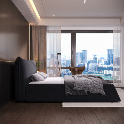 Upholstered Platform Bed With Special Shaped Headboard