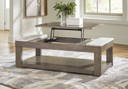 Loyaska - Lift Top Cocktail Table - Grayish Brown / White