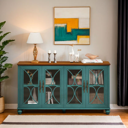 Elegant 4 Door Cabinet With Tempered Glass Doors