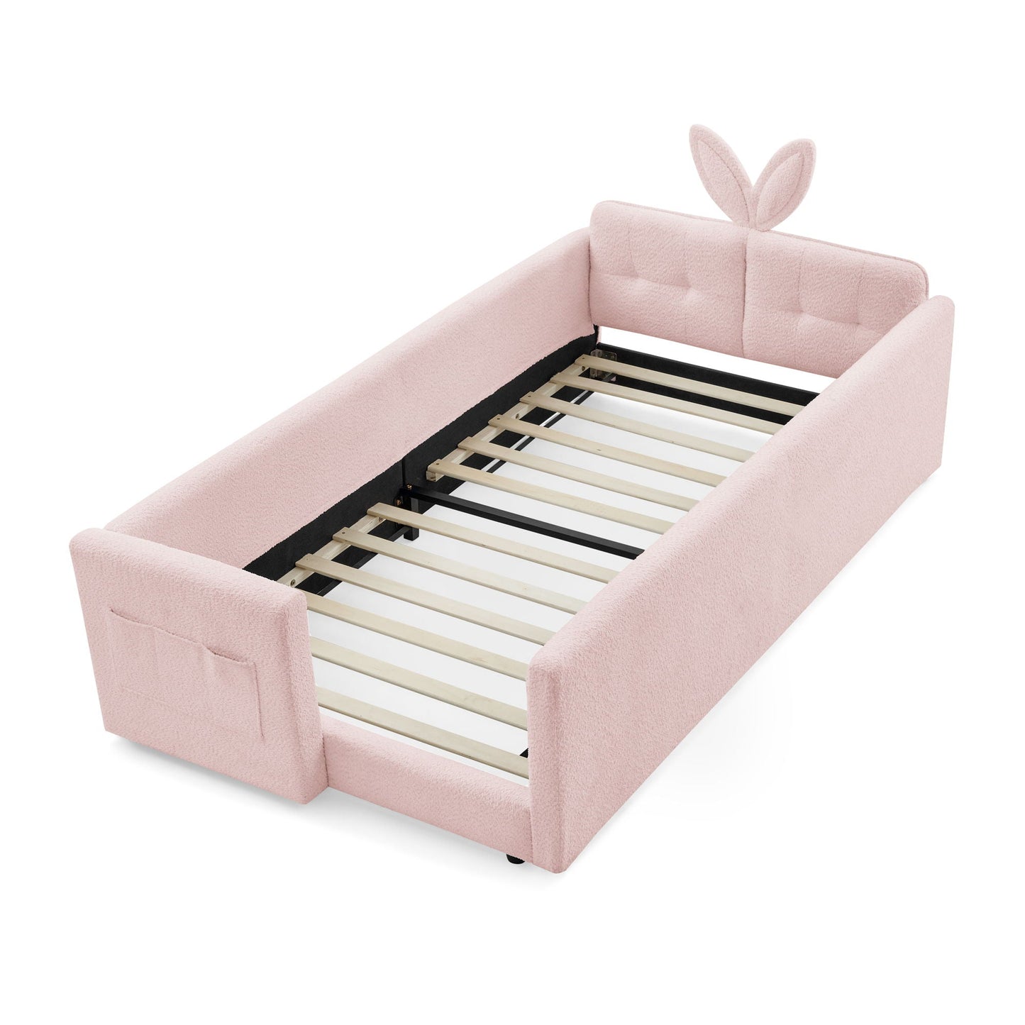 Cute Rabbit Ear Upholstered Platform Bed Frame With Safety Rail