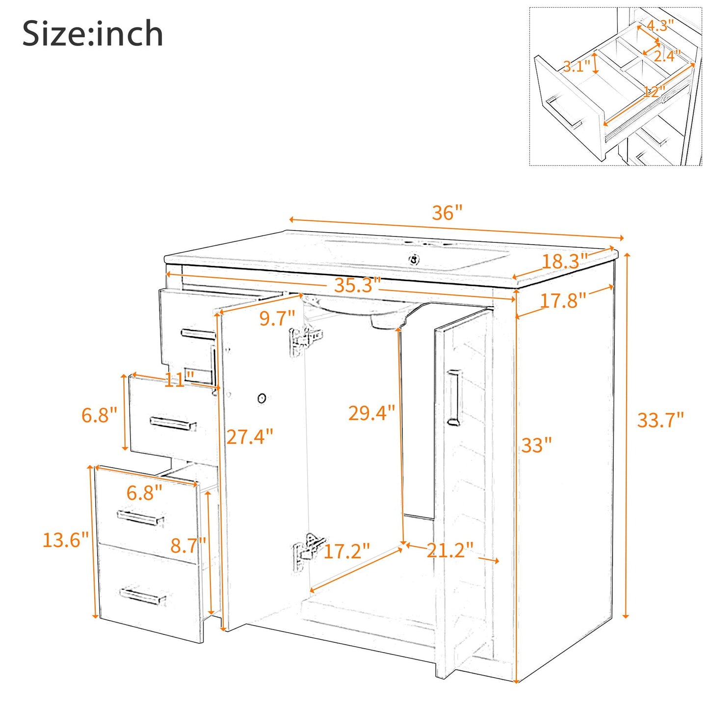Bathroom Vanity With Sink Combo, Storage Cabinet, Freestanding Set With 3 Drawers & Soft Closing Doors