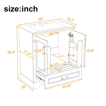 Bathroom Vanity With Sink, 1 Divided Drawer And 2 Soft Close Doors With Double Shelf