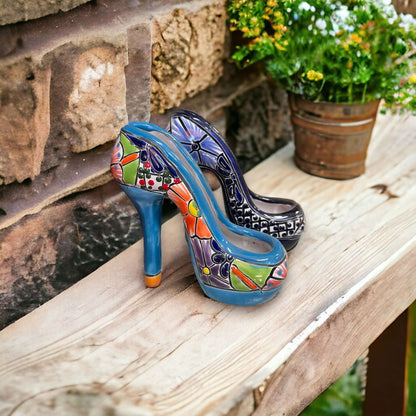 Talavera High Heel Statue | Colorful Handmade Mexican Decor